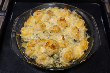 Noodle Casserole with Cheese, Sauce, and Spinach