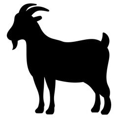 Vector art of silhouette of a goat standing in profile, showcasing its horns, beard, and sturdy build against a plain backdrop