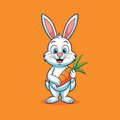 cute rabbit holding carrot cartoon character animal illustration