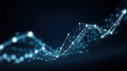 Abstract futuristic digital wave with glowing particles and lines representing data flow and technology advancement in dark background