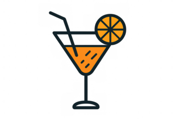 Cocktail drink icon with orange slice and straw, representing summer refreshment and party beverage
