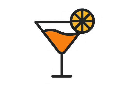 Cocktail drink icon with citrus garnish, refreshing beverage, party, bar, tropical, summer, vector illustration