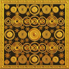 abstract seamless pattern with gold circles, stars 3d