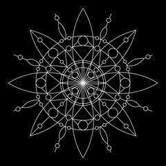 Fototapeta premium Artistic mandala design with random patterns on a black background.