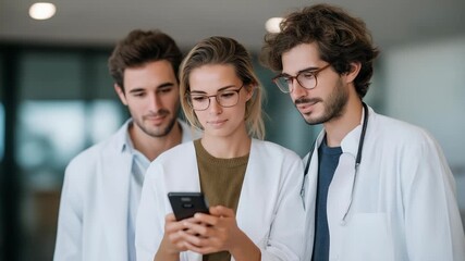 Smiling consultant helping young couple select health insurance using smartphone app, symbolizing accessibility, innovation, digital transformation, and next-generation financial protection. - Powered by Adobe