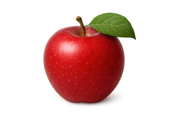 Fresh red apple with green leaf on transparent background