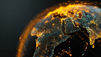 Digital Rendering of Earth Globe with Illumination Effect Showcasing Global Networks and Data Connections Over Africa and Europe