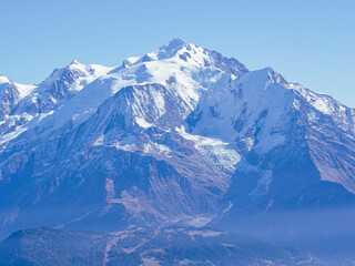 Majestic Mont Blanc Massif with Snow and Glaciers under Blue Sky
