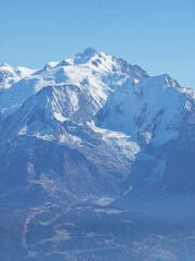 Mont Blanc Massif with Glaciers under Clear Blue Sky, French Alps