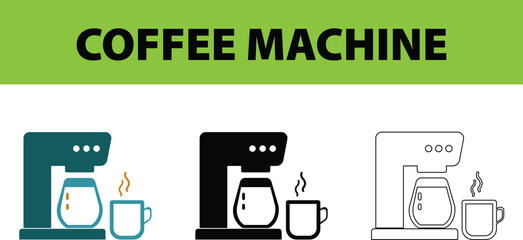 Coffee Maker Vector Illustration – Drip Coffee Machine with Cup Beside It, Brewing in Progress Concept, Modern Kitchen Design Art