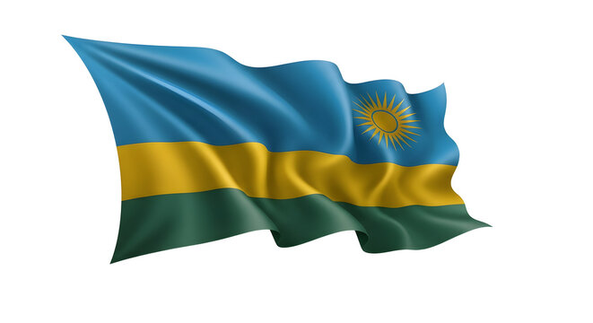 Rwandan flag waving isolated png transparent background