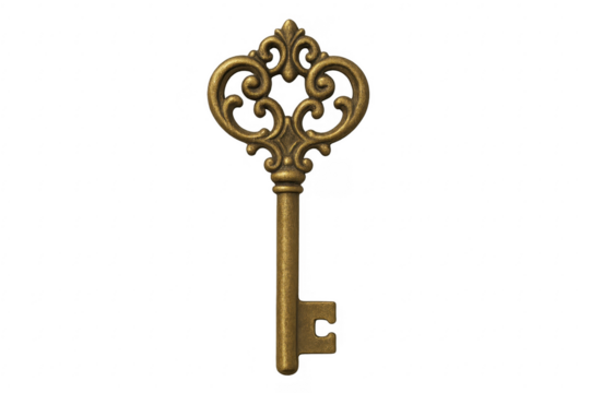 Ornate gold vintage skeleton key unlocking secrets