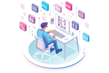 Fototapeta premium Programmer of engineers team illustration