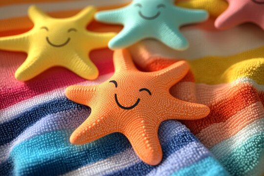 Cheerful smiling starfish on colorful textured background