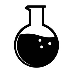 Round bottom flask chemistry lab equipment science experiment glassware black and white vector icon