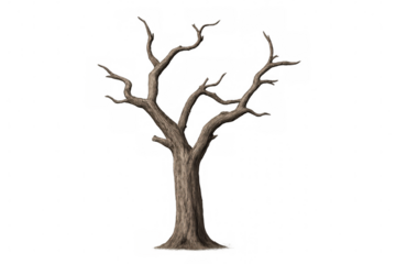 Bare tree representing death, drought, barrenness, and environmental issues with transparent background