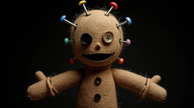 Animated Voodoo Doll with Pins Sticking In It, Concept of Pain and Suffering