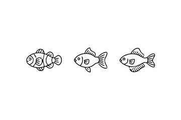 Three simple fish illustrations in a row on a white background