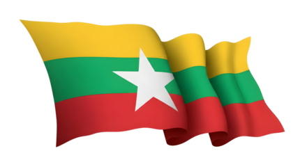 Myanmar flag waving isolated png transparent background