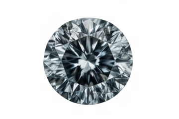Round cut diamond sparkling with facets, brilliance, and clarity, isolated on transparent background, conveying luxury and wealth