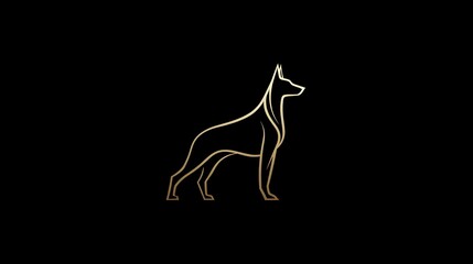 Fototapeta premium Elegant dog silhouette logo with thin lines, gold on dark background, minimal luxury design. Concept: Branding, luxury logo design, minimalism, elegance sophistication, premium brand identity, modern 