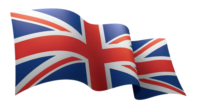 Waving United Kingdom Flag isolated png transparent background