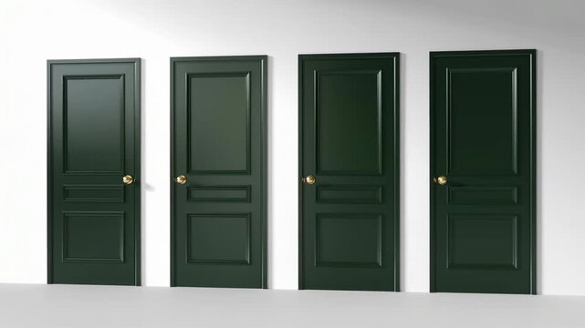 Four green doors opening consecutively