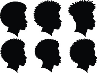 WebAfro hairstyle silhouettes, diverse curly hair profiles, natural beauty, cultural identity, fashion diversity, textured hair illustration, black woman style