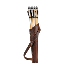 Traditional Brown Leather Quiver Full of Wooden Arrows