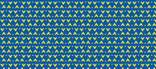 Vibrant blue background adorned with a regular field of yellow triangles creates a bold, geometric pattern ideal for modern design, textiles, wallpapers, and digital graphics settings.

