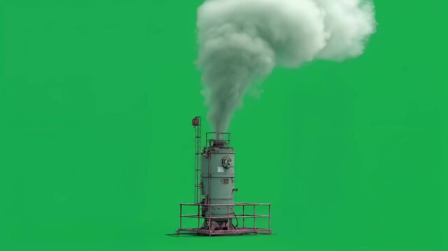 Animated steam vent from a portable ration heater pack puffing softly on green screen ideal for use in military or outdoor field equipment presentations.