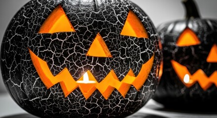 Spooky Halloween pumpkins glowing with warm candlelight, creating a festive and eerie atmosphere for trick-or-treating and seasonal fun