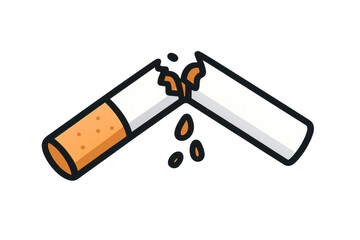 Broken cigarette showing a commitment to quit smoking, highlighting health improvement and breaking a bad tobacco habit. Transparent background