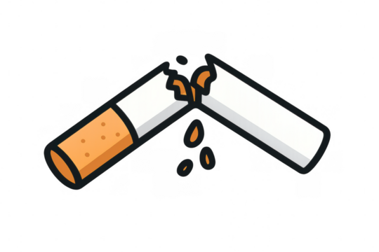 Broken cigarette showing a commitment to quit smoking, highlighting health improvement and breaking a bad tobacco habit. Transparent background
