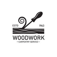 black woodworking carpentry emblem isolated on white background