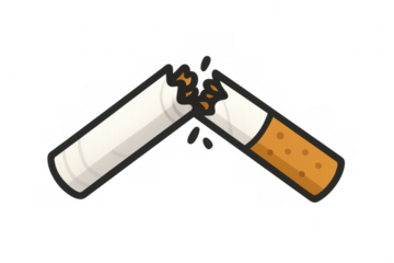 Broken cigarette illustrating concept of quitting smoking, breaking addiction and unhealthy habits, transparent background