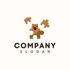 Bear Puzzle logo in flat style vector design template