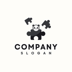 Panda Puzzle logo in flat style vector design template