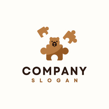 Bear Puzzle logo brown color style vector design template
