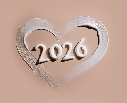 Writing 2026 with Cream on skin. 2026 White Cream Design on Nude Skin Tone Surface &ndash; Elegant Beauty and Skincare Concept. 2026