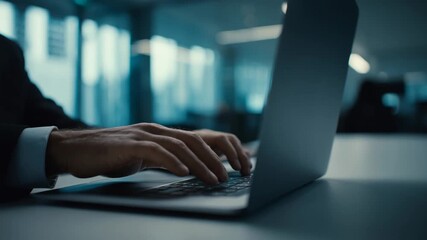 Medium shot of a professional encrypting sensitive data on a laptop emphasizing secure digital communication and privacy protocols in a modern office setting. - Powered by Adobe