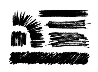 Grunge painted strokes. Vector abstract backgrounds, distressed banners. Black isolated paintbrush collection. Modern textured shapes.