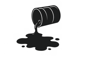 Oil barrel spilling pollutant liquid spreading on the ground, causing environmental pollution and waste, transparent background