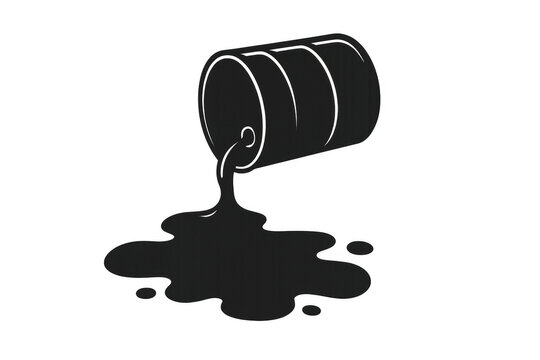 Oil barrel spilling pollutant liquid spreading on the ground, causing environmental pollution and waste, transparent background
