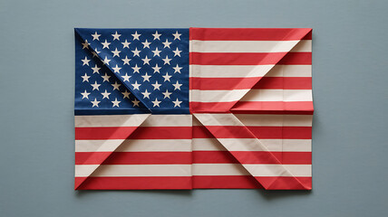 Fototapeta premium Origami artwork folded into the shape of the American flag, showcasing a unique, geometric design.
