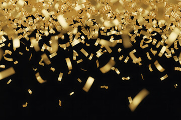 Obraz premium Golden confetti rains down against a dark background, creating a celebratory and festive atmosphere.