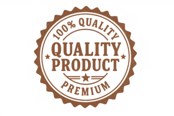 Quality product brown vintage premium stamp seal or badge with distressed texture on transparent background