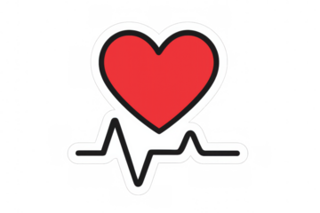 Red heart and pulse line design, showing health, medical care, and cardiology concepts on a transparent background