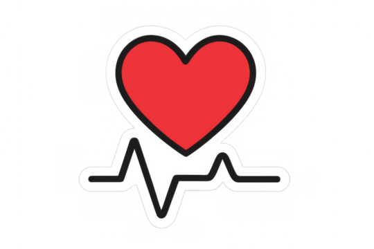 Red heart and pulse line design, showing health, medical care, and cardiology concepts on a transparent background