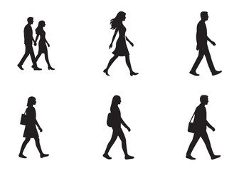 Walking People Silhouette Set , Man and Woman Walking Vector Illustrations , Modern Human Silhouette Clipart for Street Scene, Logo, and Urban Design Projects